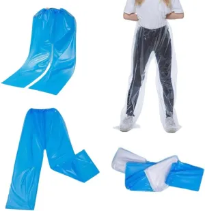 4 Pack Disposable Rain Pants Raincoat Unisex Adult Waterproof Long Tube Rain Pant with Shoe Cover Thickened Plastic Foot Wrapped Rainpants Outdoor Activities Travel Cycling