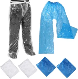 4 PCS Disposable Rain Pants, Clear Plastic Rain Pants with Shoe Cover, Adult Boot Covers Rainpants for Men and Women Outdoor (Blue white)