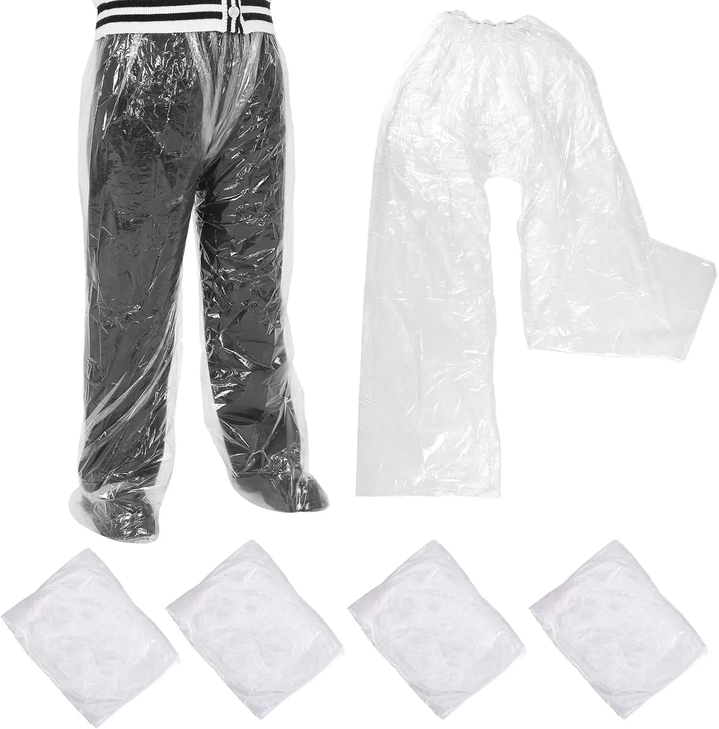 4 PCS Disposable Rain Pants, Long Pant with Shoe Cover Rainpants Clear Plastic Rain Pants Adult Disposable Boot Covers Rainpants for Men Women Outdoor (White)