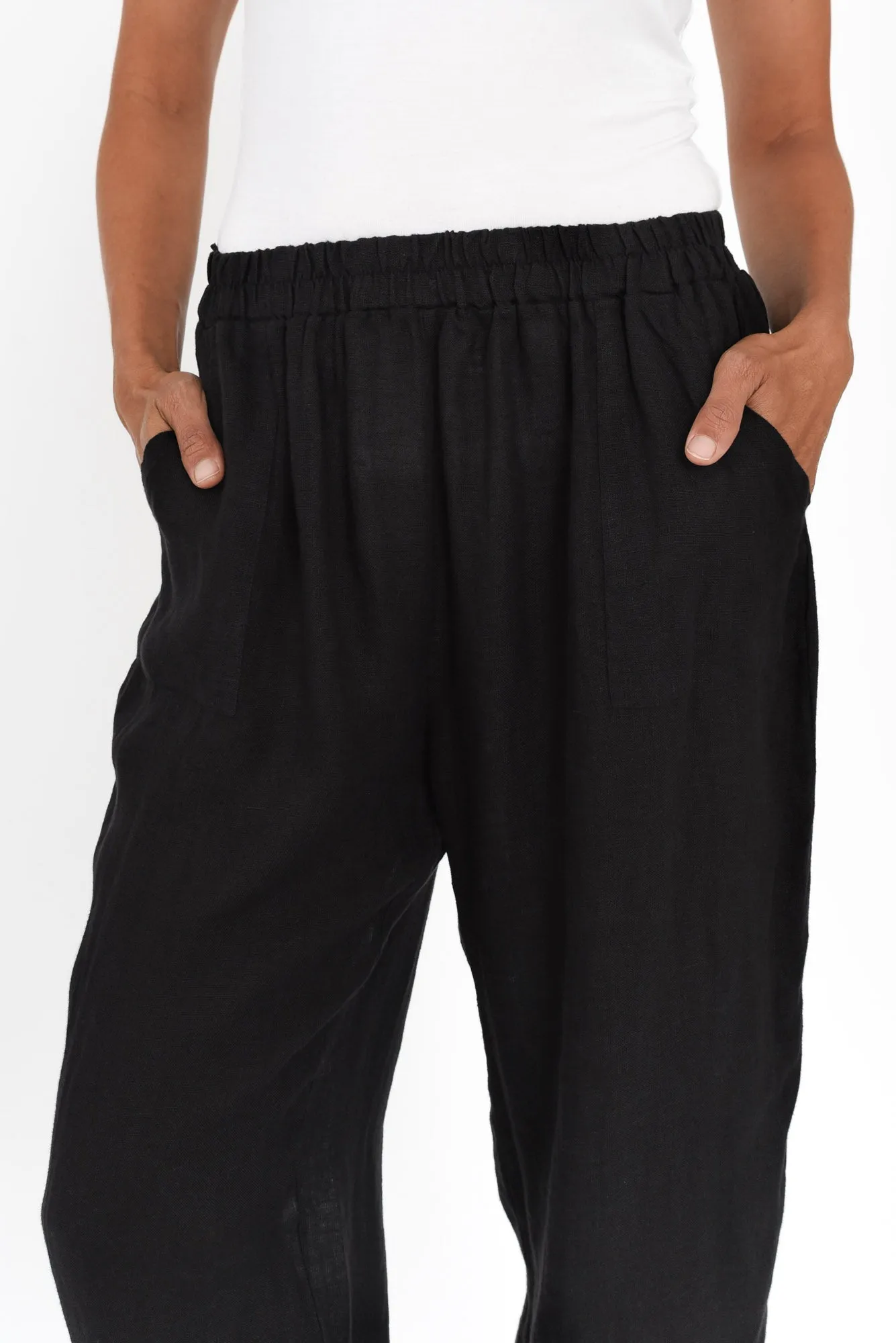 Elide Black Linen Cropped Pants