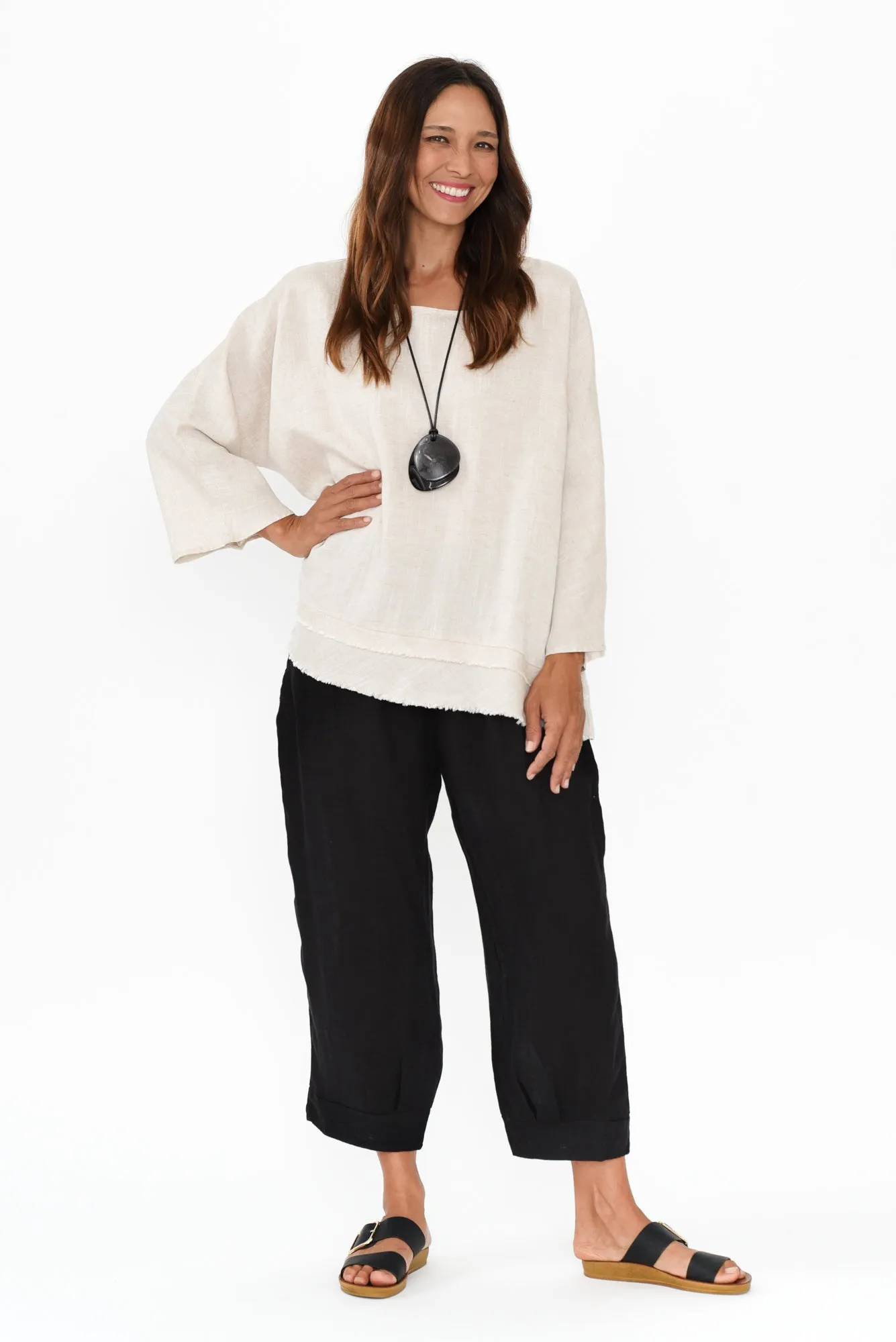 Elide Black Linen Cropped Pants