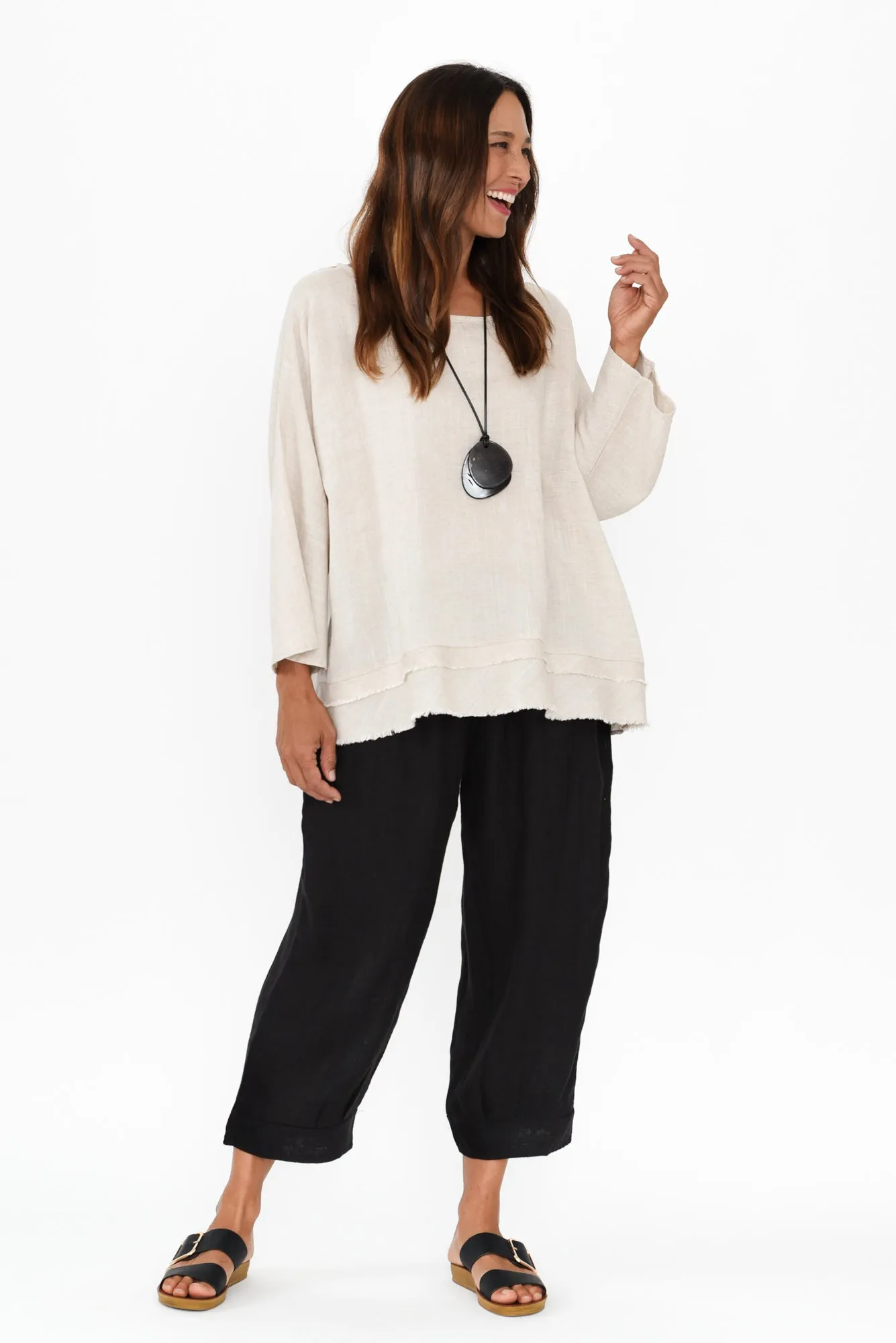 Elide Black Linen Cropped Pants