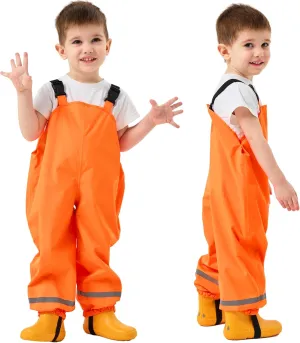 Fewlby Kids Rain Bib Pants, Toddlers Waterproof Suspender Dirty Proof Rain Wear for Boys and Girls