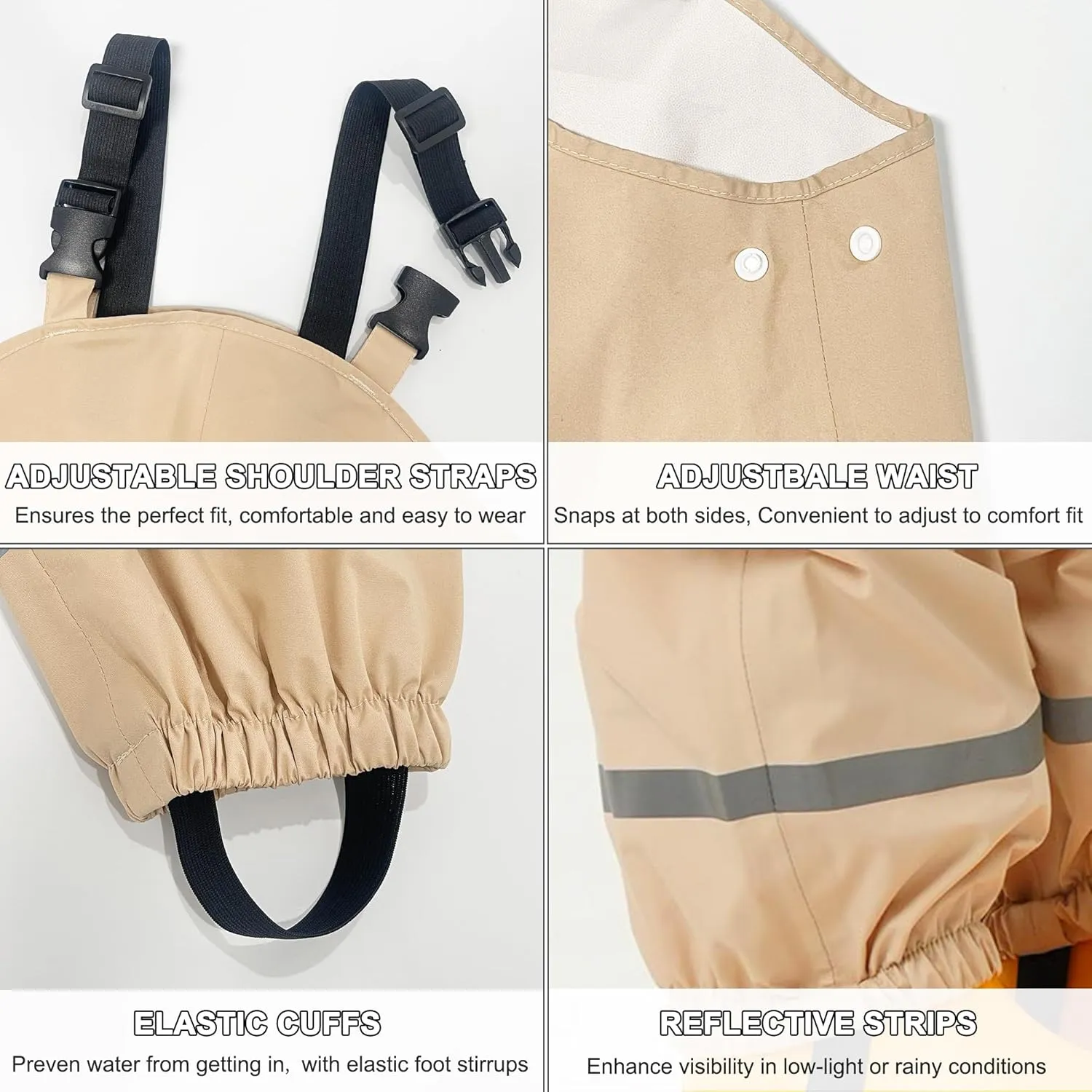 Fewlby Kids Rain Bib Pants, Toddlers Waterproof Suspender Dirty Proof Rain Wear for Boys and Girls