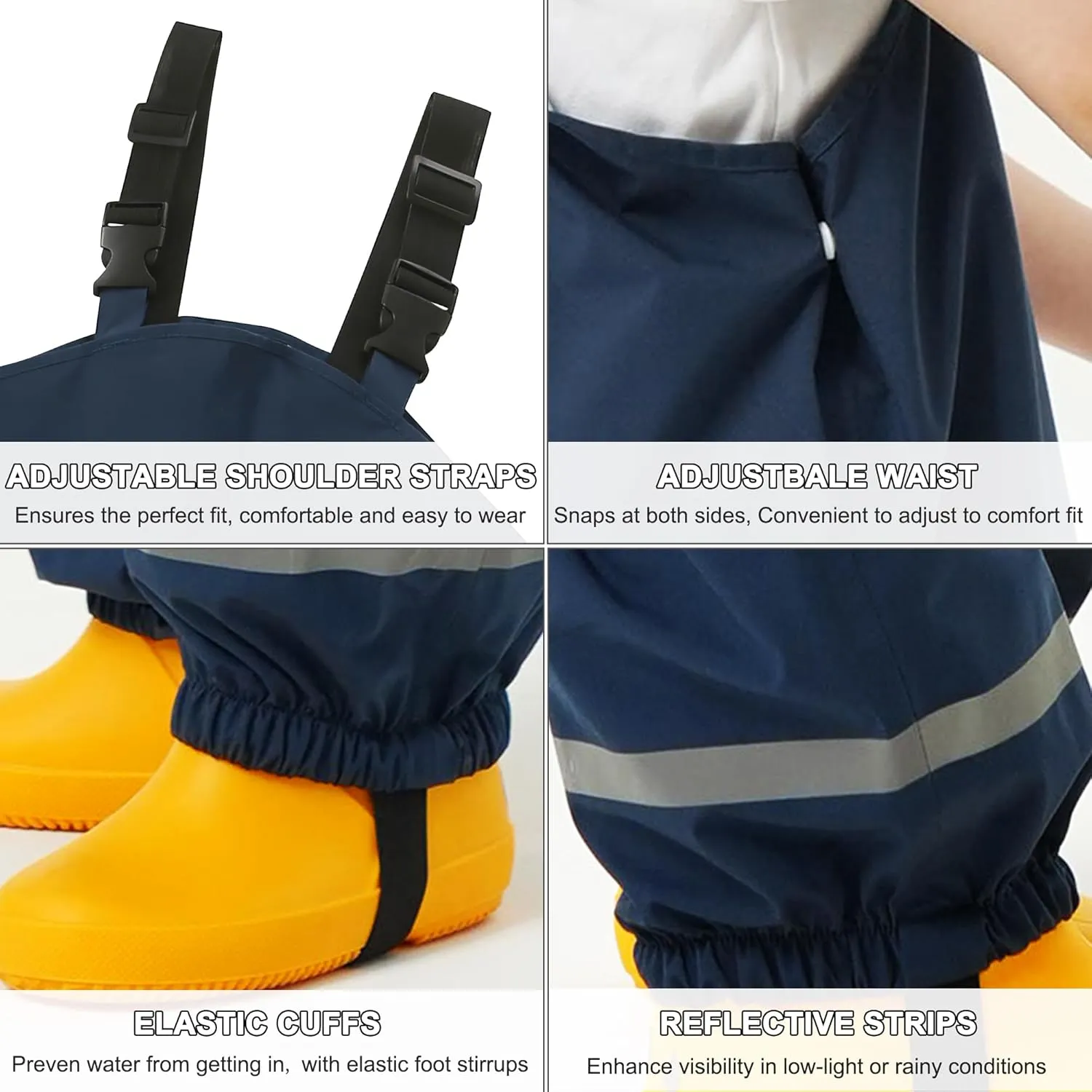 Fewlby Kids Rain Bib Pants, Toddlers Waterproof Suspender Dirty Proof Rain Wear for Boys and Girls