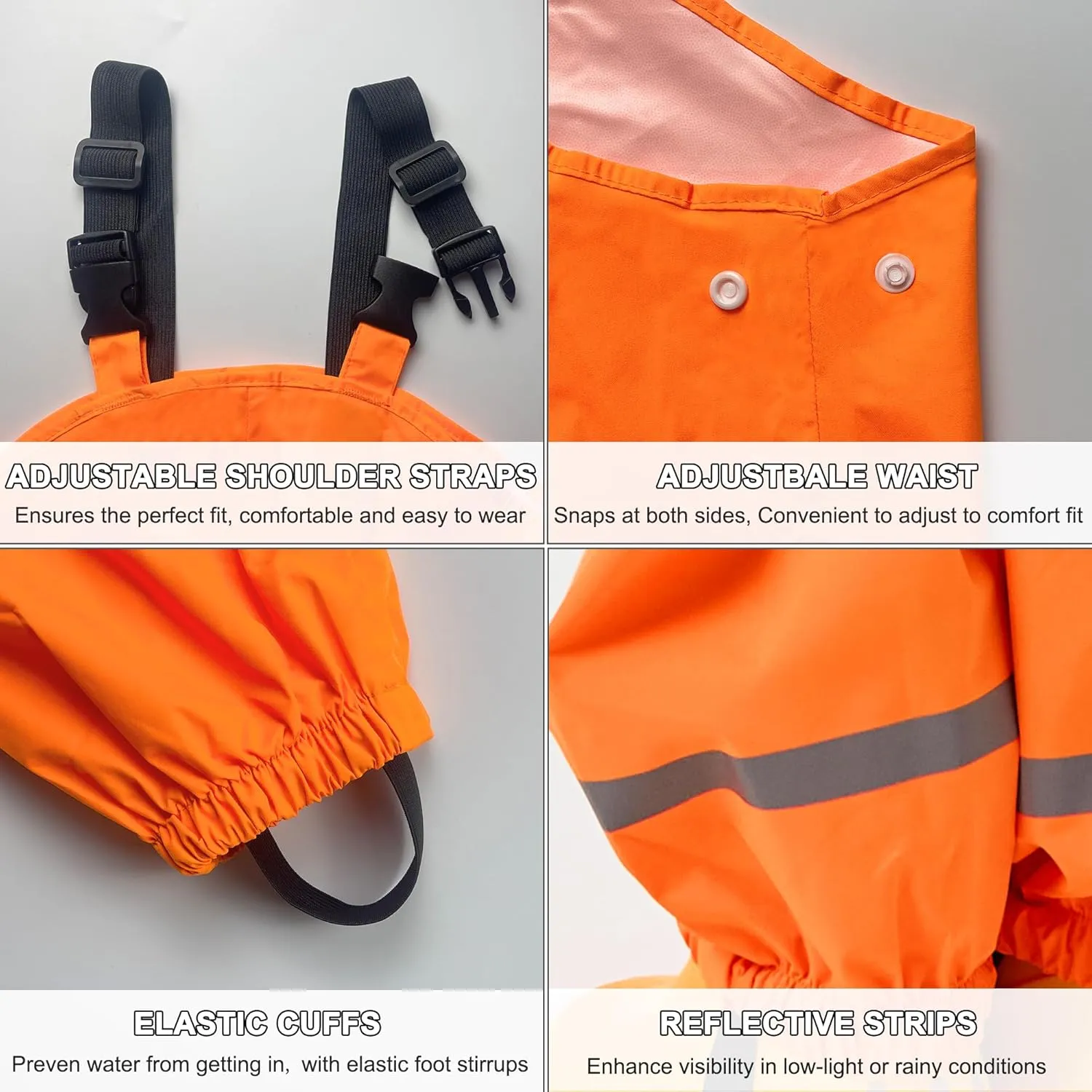 Fewlby Kids Rain Bib Pants, Toddlers Waterproof Suspender Dirty Proof Rain Wear for Boys and Girls