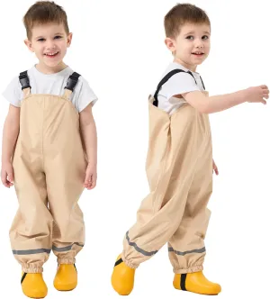 Fewlby Kids Rain Bib Pants, Toddlers Waterproof Suspender Dirty Proof Rain Wear for Boys and Girls