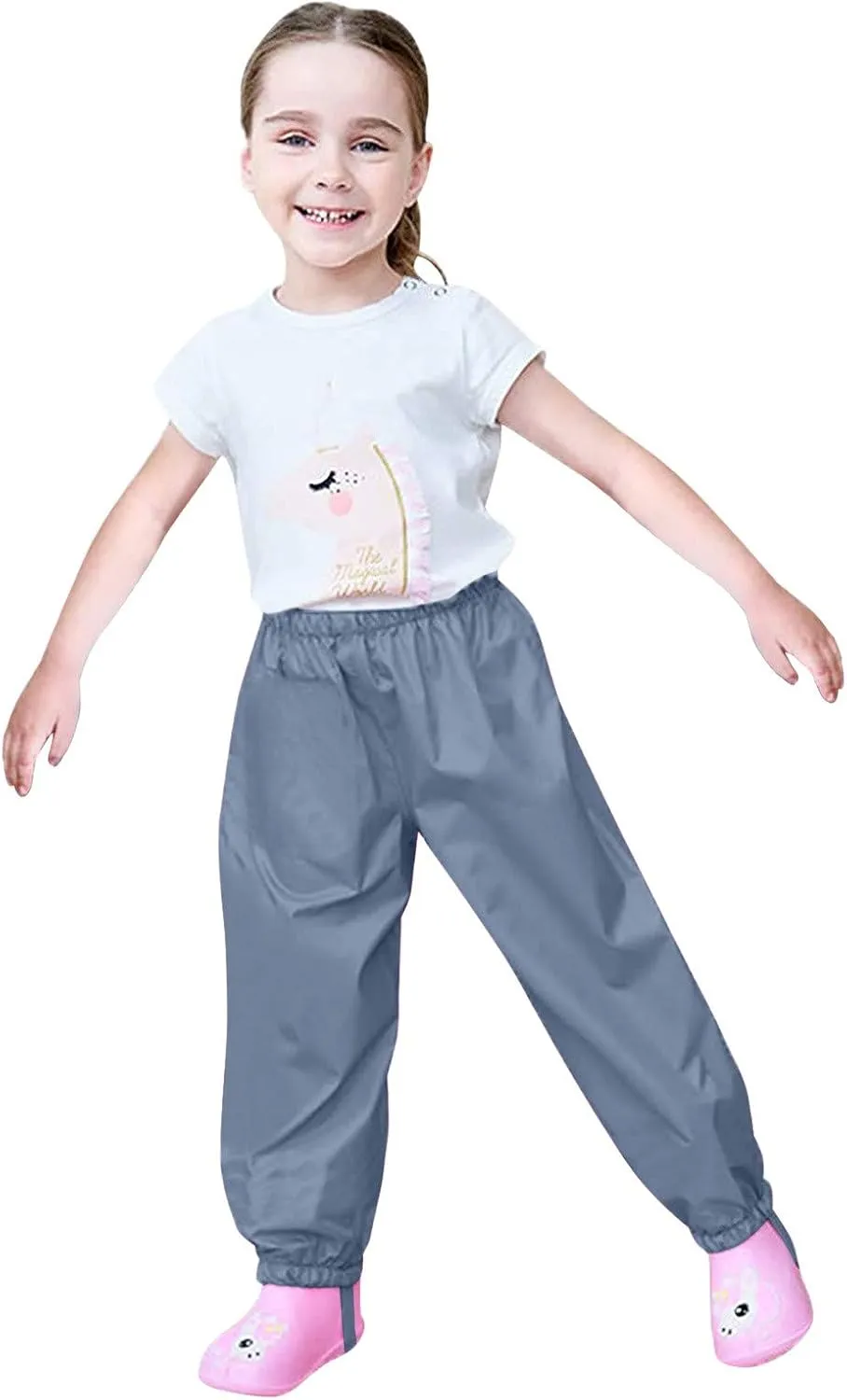 Girls Boys Waterproof Rain Pant Lightweight Rainwear Cotton Lined Elastic Waist for Toddler Kids Mud Pants Rain Gear