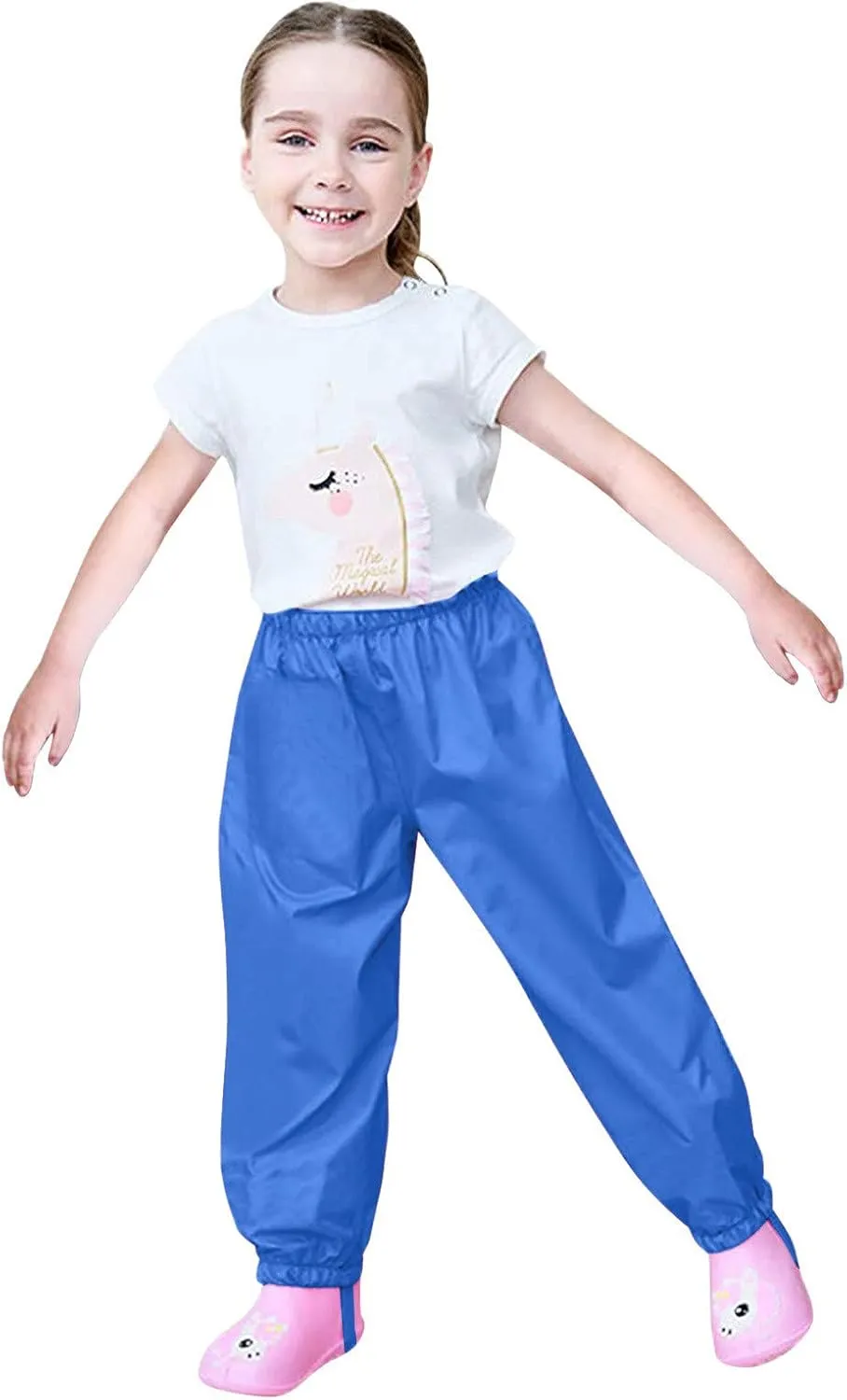 Girls Boys Waterproof Rain Pant Lightweight Rainwear Cotton Lined Elastic Waist for Toddler Kids Mud Pants Rain Gear