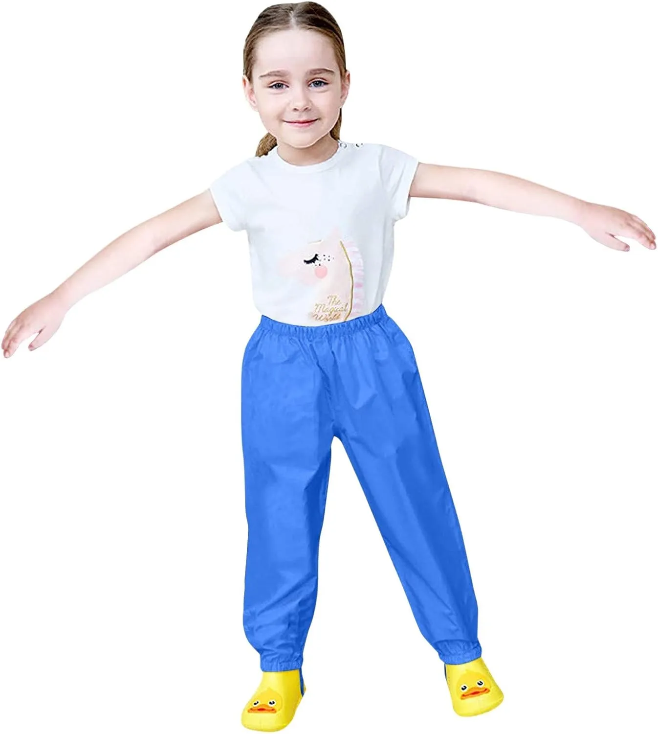 Girls Boys Waterproof Rain Pant Lightweight Rainwear Cotton Lined Elastic Waist for Toddler Kids Mud Pants Rain Gear
