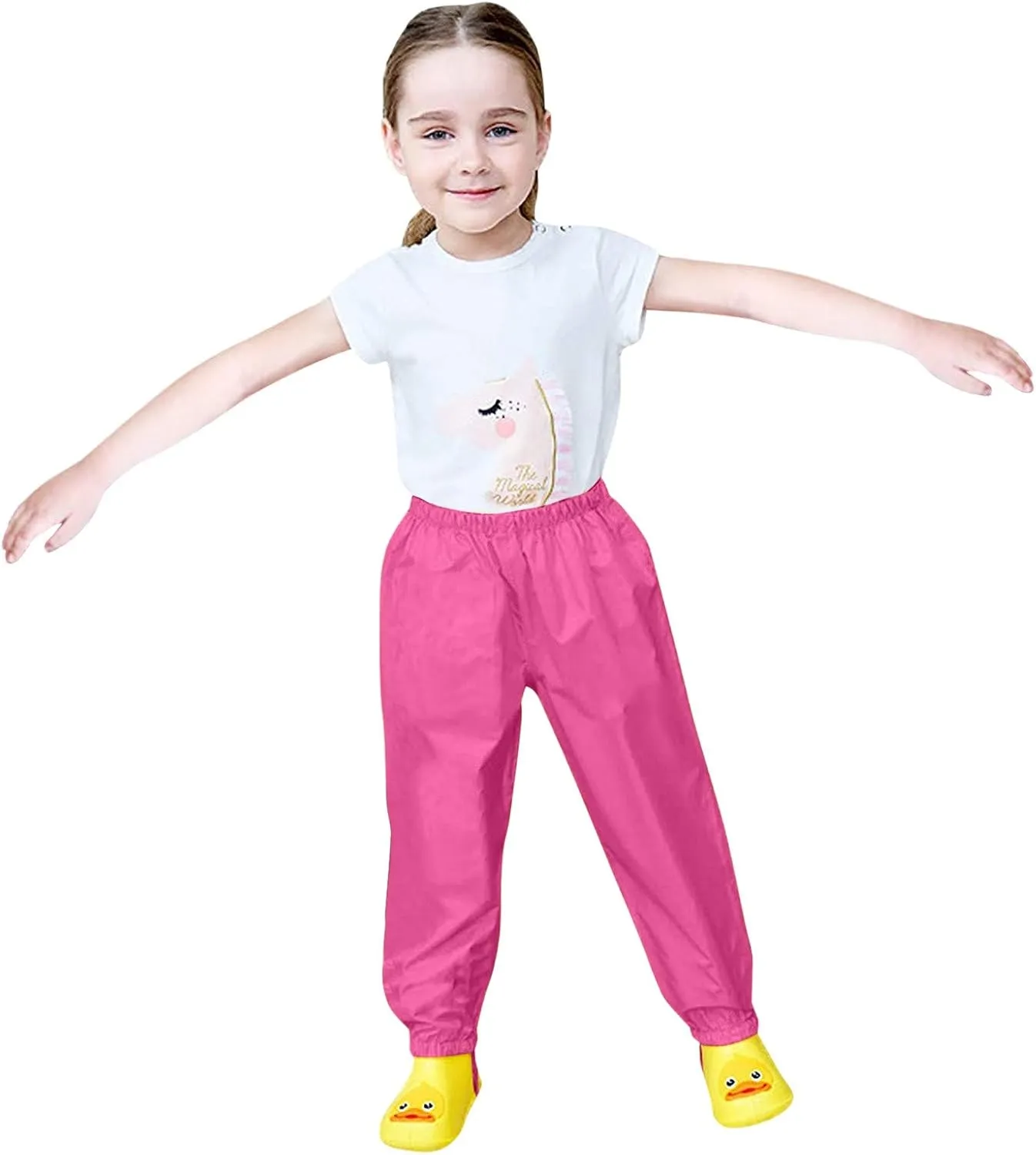 Girls Boys Waterproof Rain Pant Lightweight Rainwear Cotton Lined Elastic Waist for Toddler Kids Mud Pants Rain Gear