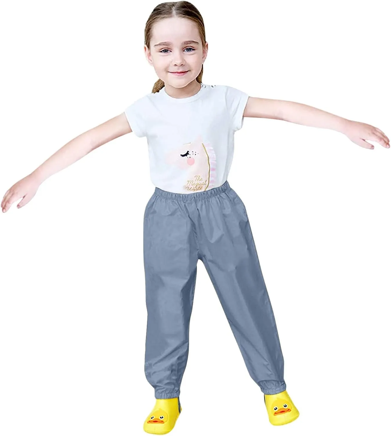 Girls Boys Waterproof Rain Pant Lightweight Rainwear Cotton Lined Elastic Waist for Toddler Kids Mud Pants Rain Gear