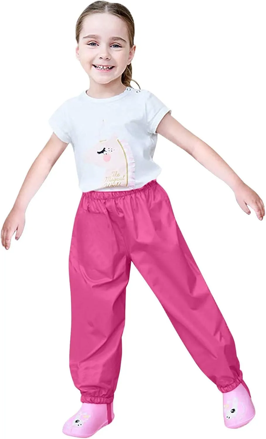 Girls Boys Waterproof Rain Pant Lightweight Rainwear Cotton Lined Elastic Waist for Toddler Kids Mud Pants Rain Gear