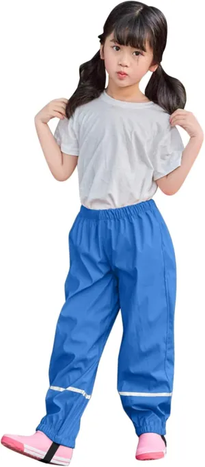 Girls Kids Waterproof Hiking Pants Cotton Lined Elastic Waist for Boys Rain Pants Lightweight Reflective Rain Wear