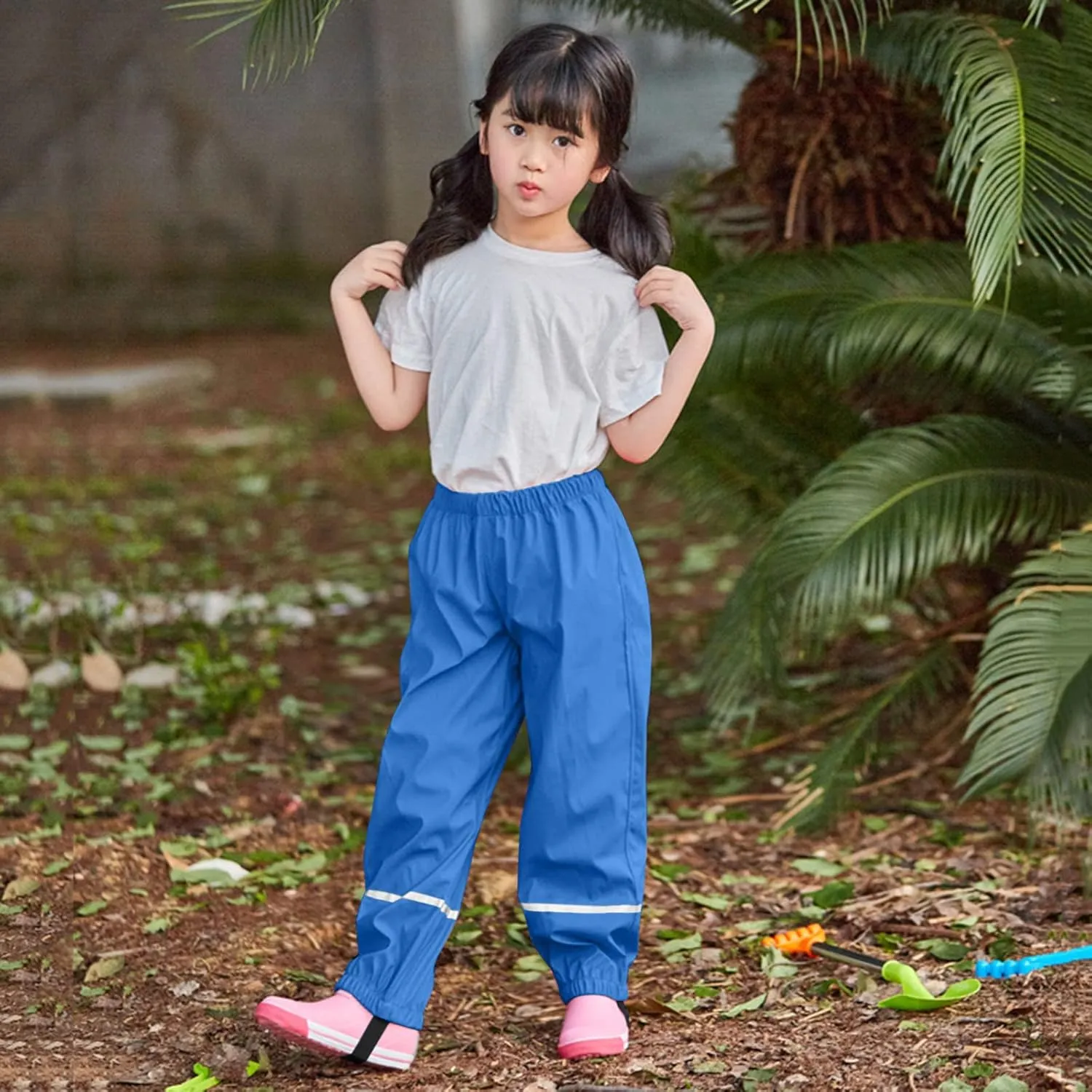 Girls Kids Waterproof Hiking Pants Cotton Lined Elastic Waist for Boys Rain Pants Lightweight Reflective Rain Wear