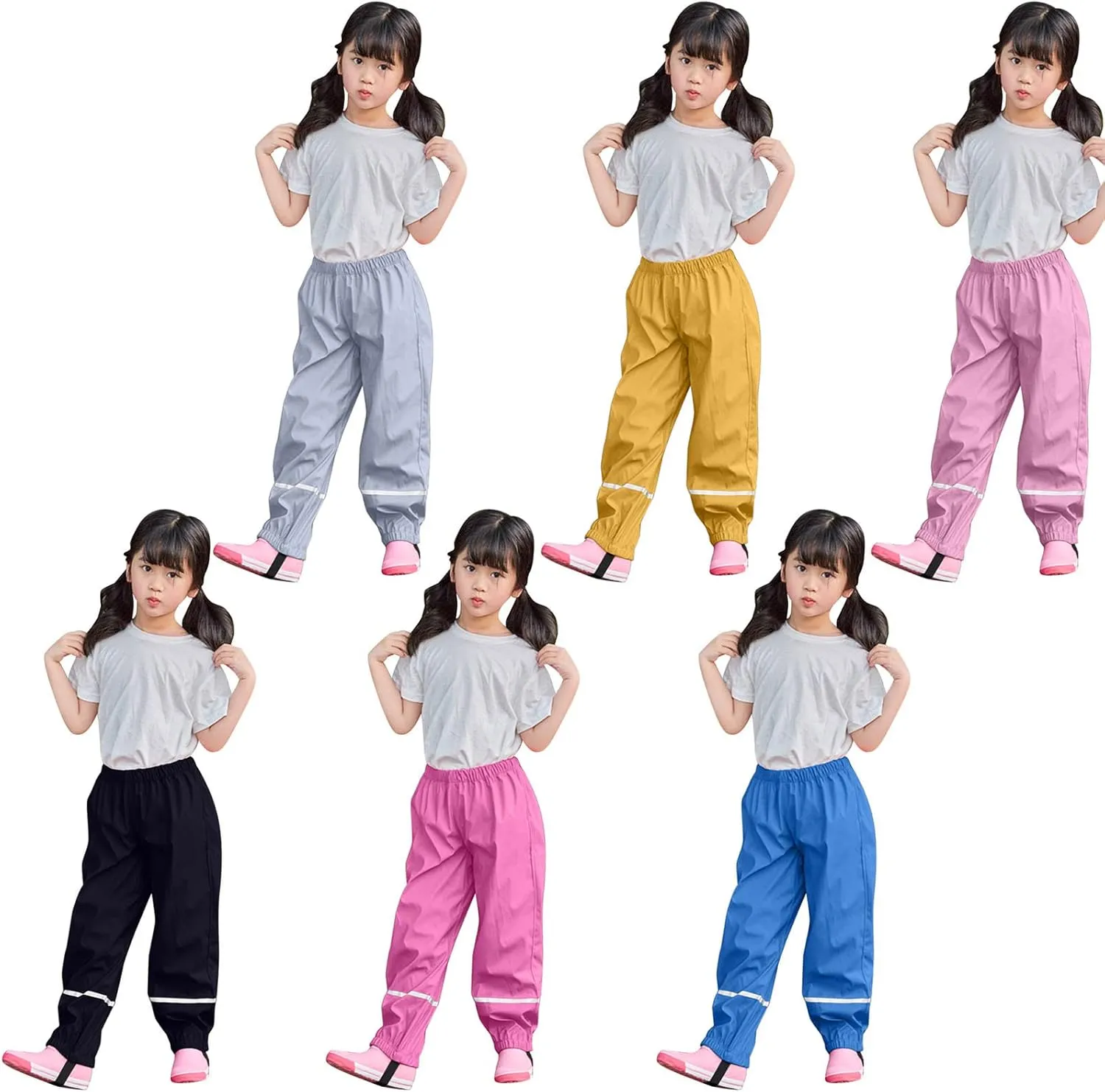 Girls Kids Waterproof Hiking Pants Cotton Lined Elastic Waist for Boys Rain Pants Lightweight Reflective Rain Wear