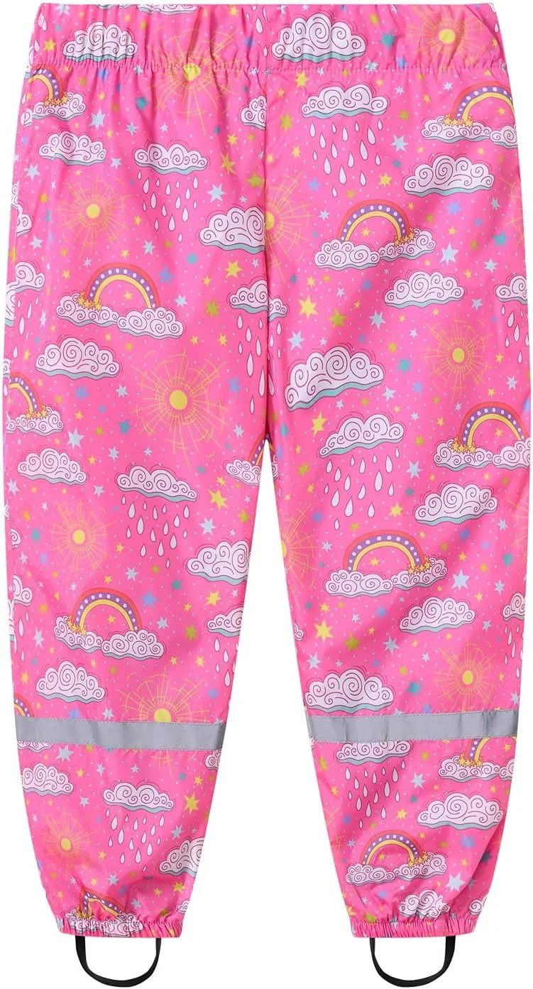Girls Kids Waterproof Puddle-Dry Rain Pants for Toddler Boys Windproof Splash Rain Pants Breathable Mud Pants