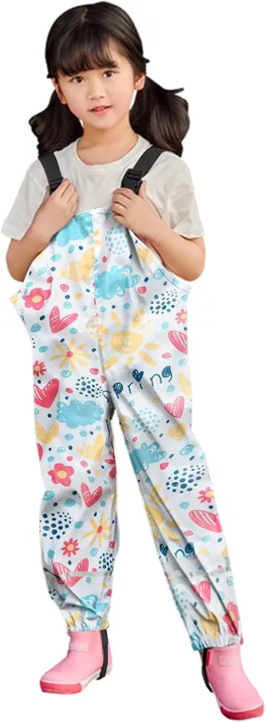 Girls Kids Waterproof Rain Pants Toddler Dirty Proof Suspender Trousers for Boys Cute Muddy Pants Rain Bib Overalls
