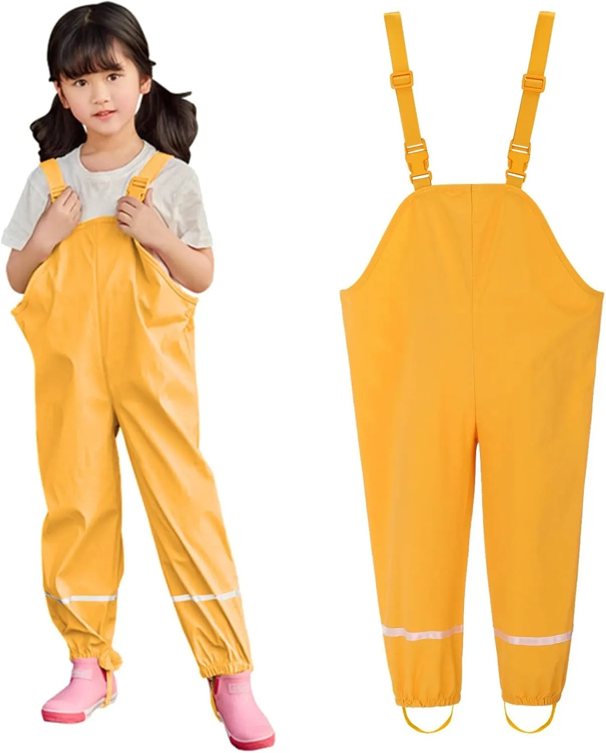 KAGAYD Kids Rain Pants Toddler Water-Proof Boys Girls Pants Mud Dirty Proof Rain Suspender Trousers Overalls
