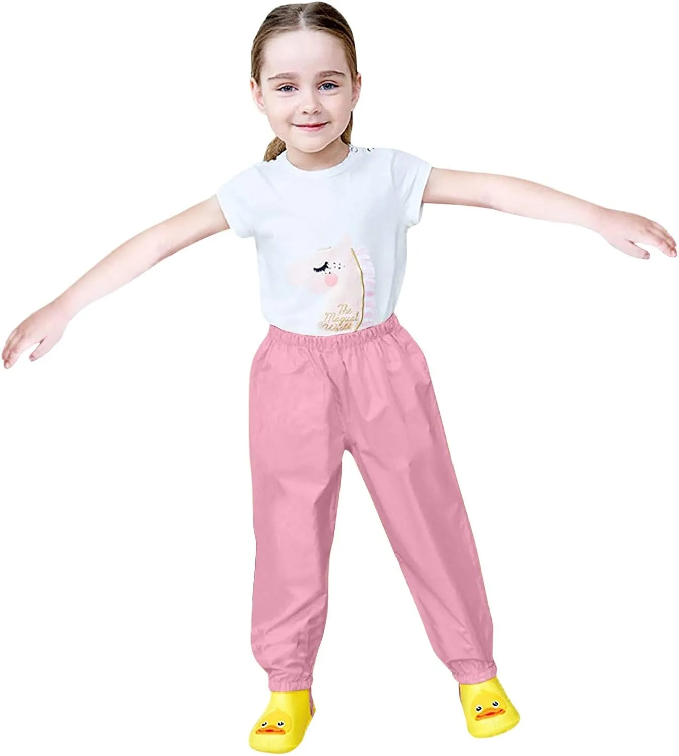 Kids Boys Toddler Girls Waterproof Rain Pant Reflective Lightweight Rainwear Rain Clothes Trousers Mud Romper Jumpsuit