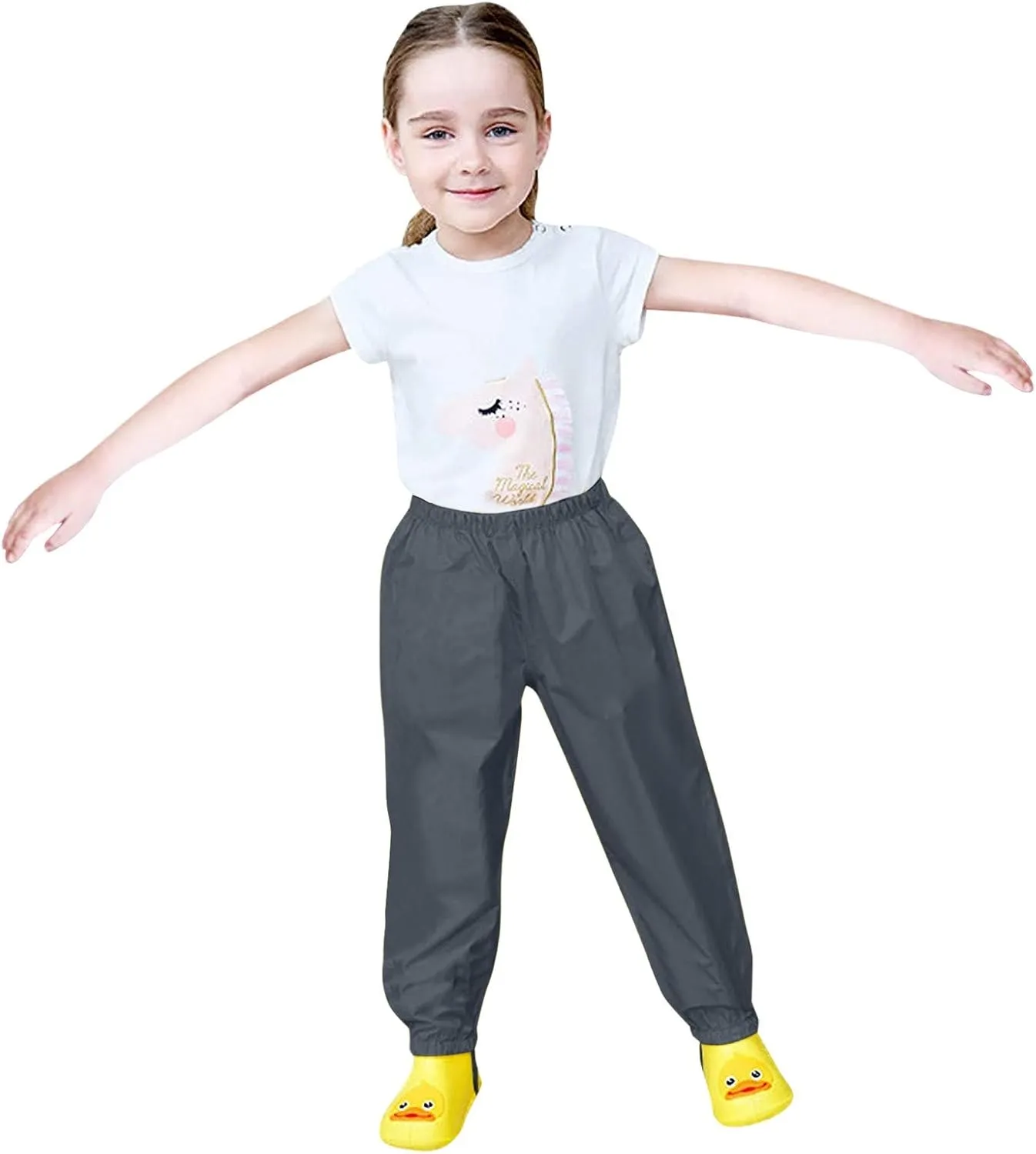 Kids Girls Boys Solid Rain Pants Toddler Windproof Mud Trousers with Elastic Cuffs Outdoor Lightweight Overalls