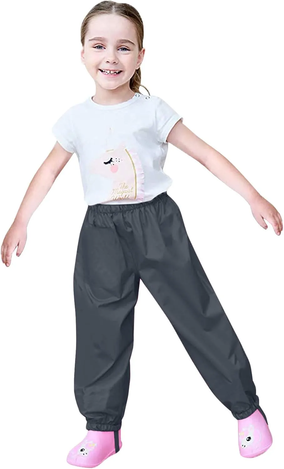 Kids Girls Boys Solid Rain Pants Toddler Windproof Mud Trousers with Elastic Cuffs Outdoor Lightweight Overalls