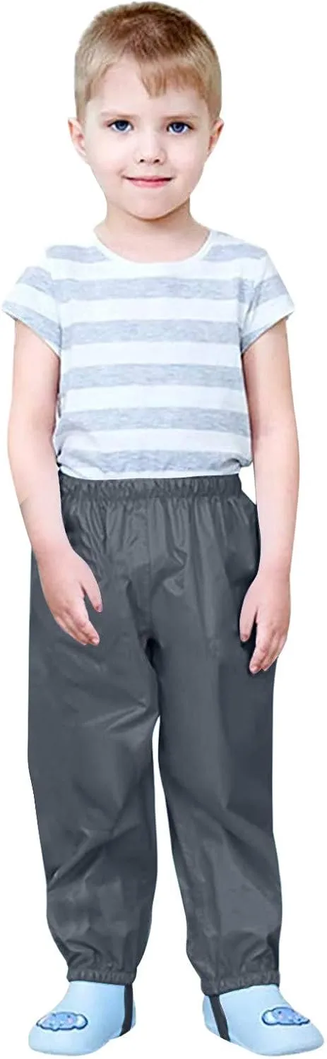 Kids Girls Boys Solid Rain Pants Toddler Windproof Mud Trousers with Elastic Cuffs Outdoor Lightweight Overalls