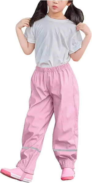 Kids Rain Pants, Toddler Waterproof Boys Girls Pants Lightweight Reflective Rain Wear for Boys Girls 1-12 Years