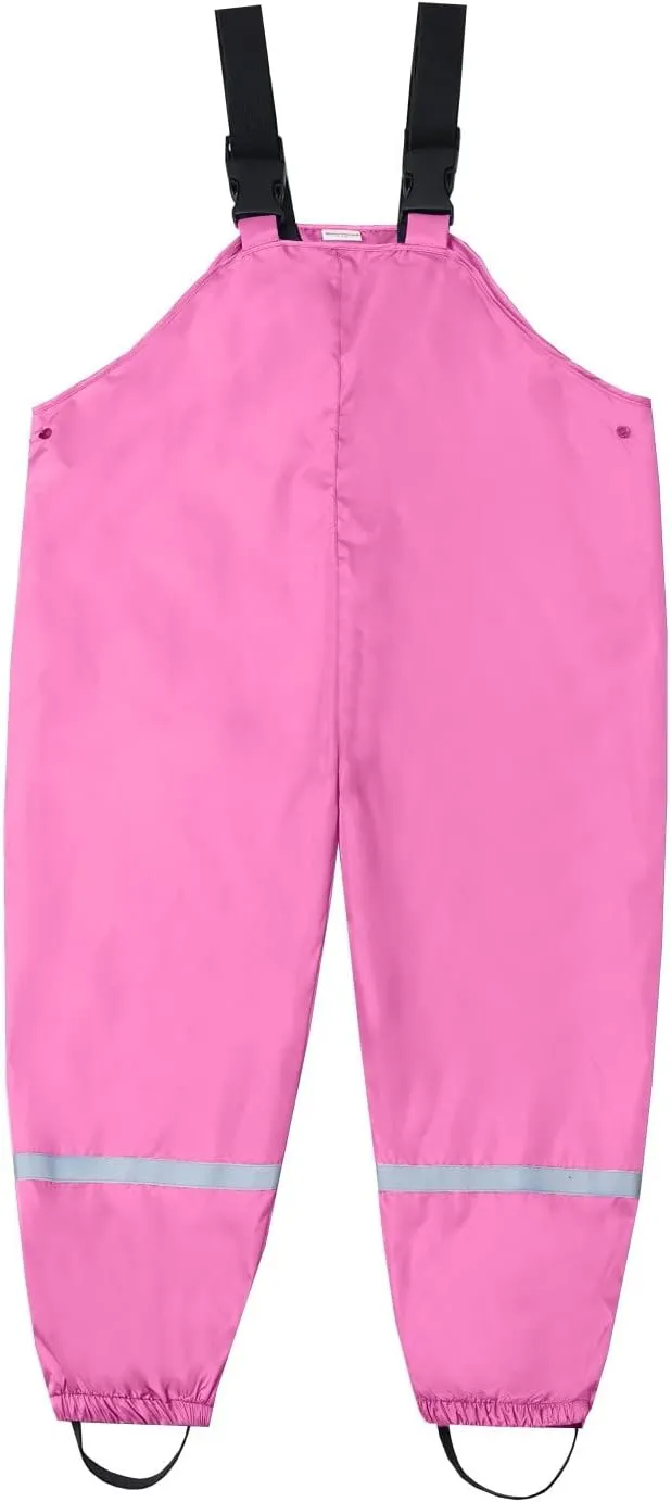 Kids Suspender Rain Pants Water-Proof Solid Color Pant Outdoors Lightweight Trousers for Boys Girls