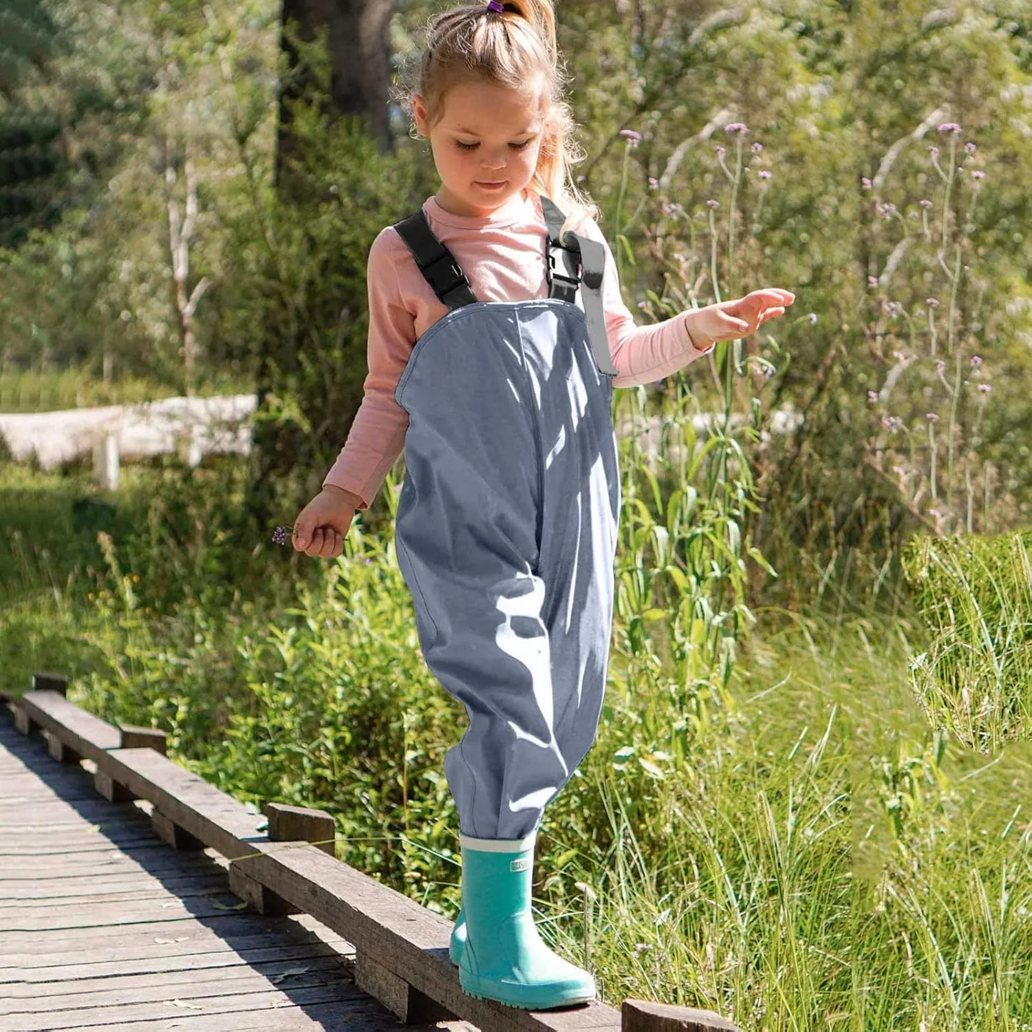 Kids Suspender Rain Pants Water-Proof Solid Color Pant Outdoors Lightweight Trousers for Boys Girls