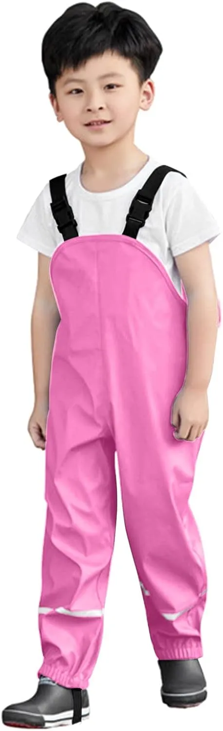 Kids Suspender Rain Pants Water-Proof Solid Color Pant Outdoors Lightweight Trousers for Boys Girls