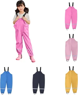 Kids Suspender Rain Pants Water-Proof Solid Color Pant Outdoors Lightweight Trousers for Boys Girls