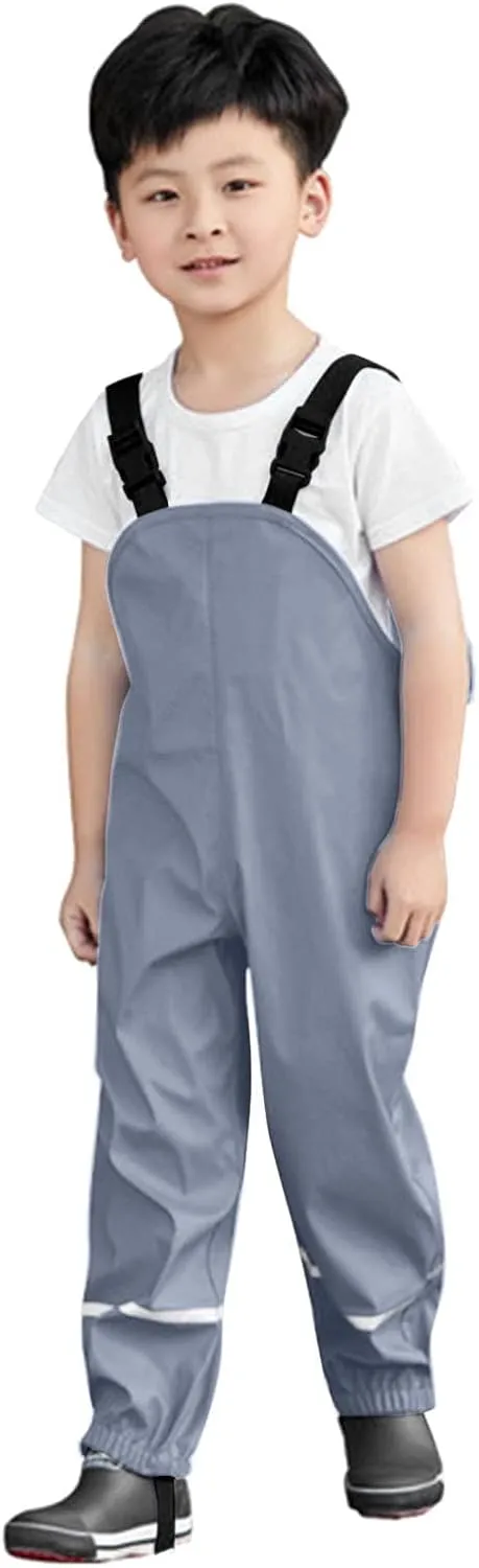 Kids Suspender Rain Pants Water-Proof Solid Color Pant Outdoors Lightweight Trousers for Boys Girls