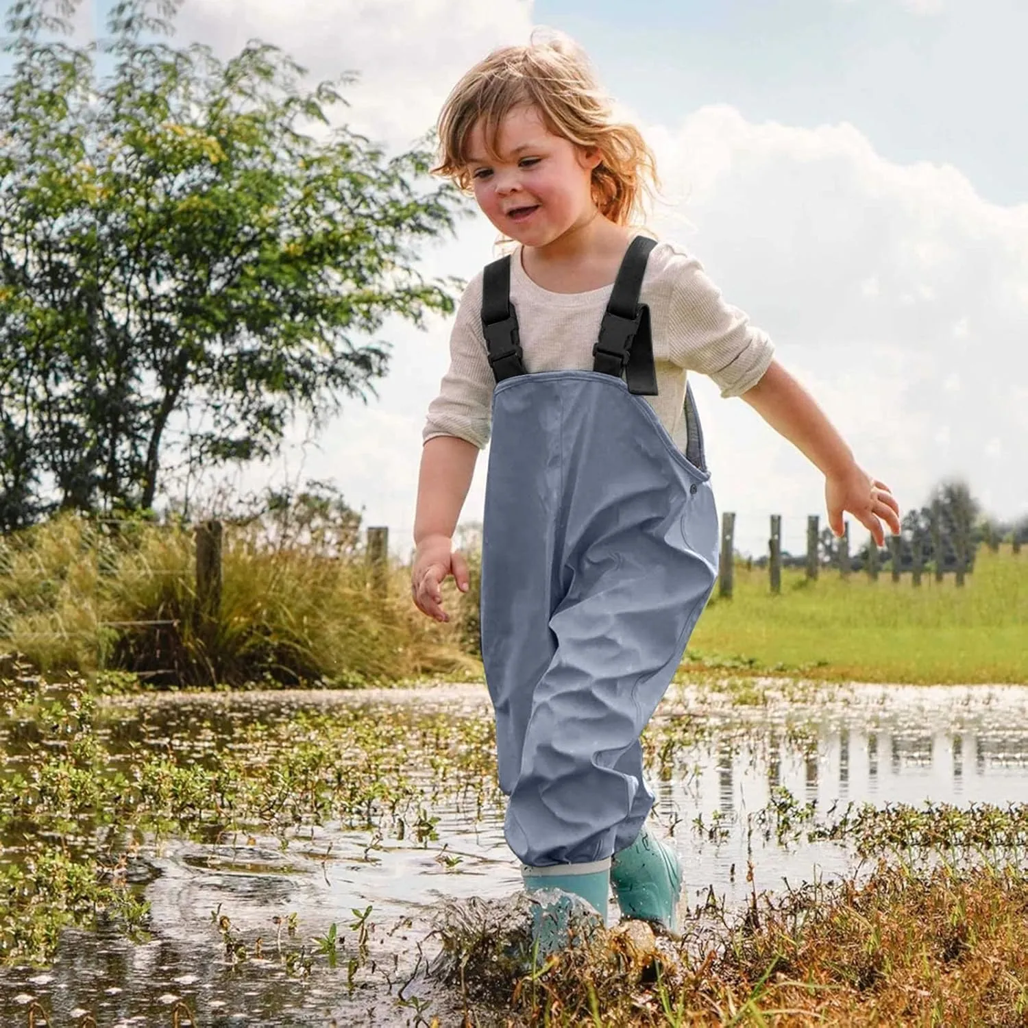 Kids Suspender Rain Pants Water-Proof Solid Color Pant Outdoors Lightweight Trousers for Boys Girls
