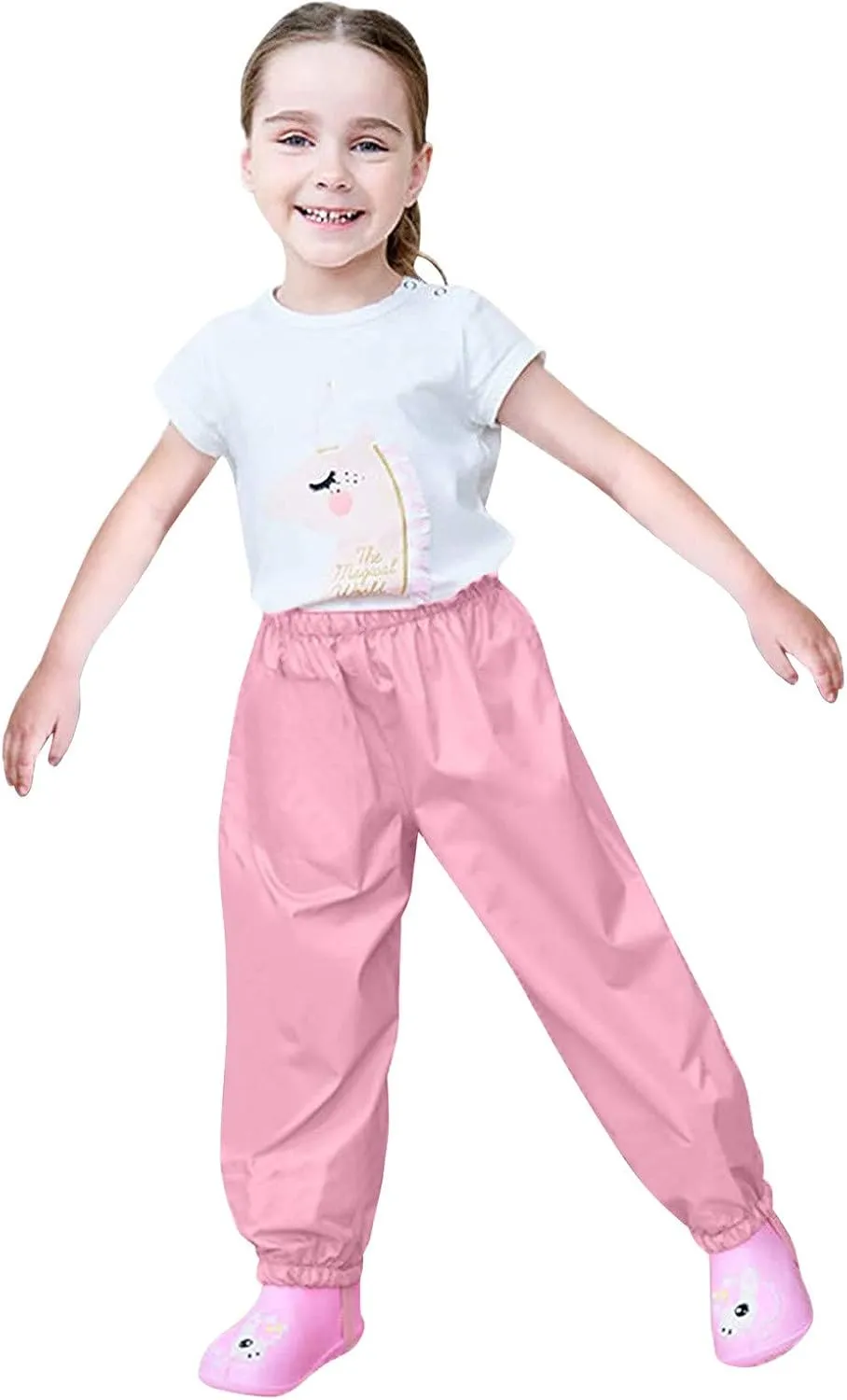 Kids Toddler Waterproof Rain Pants Dirty Proof Suspender Trousers Windproof and Breathable for Boys and Girls