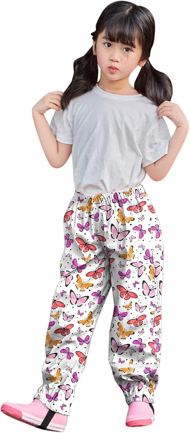 Kids Waterproof Rain Pants Dirty Proof Suspender Trousers Windproof and Breathable for Boys and Girls
