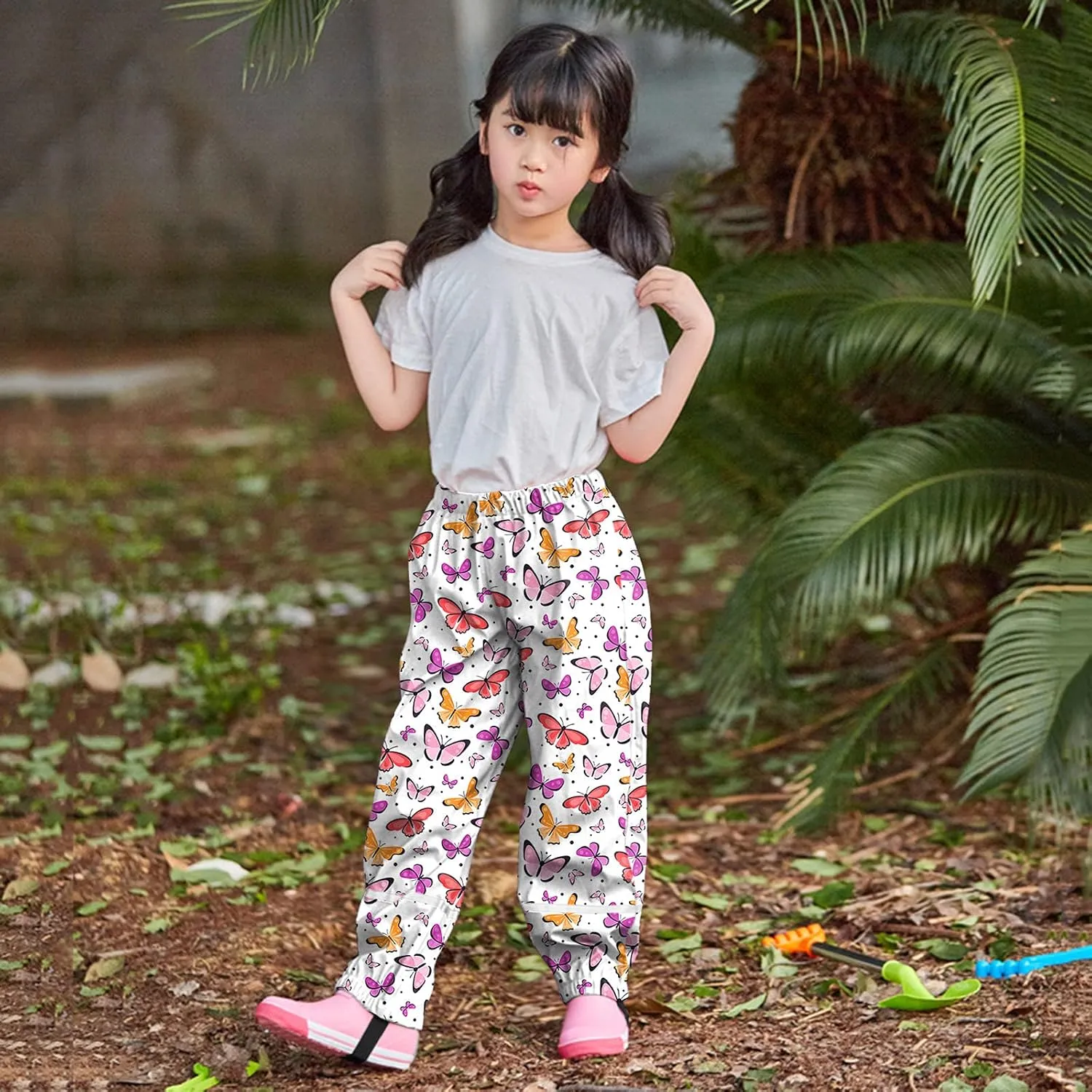 Kids Waterproof Rain Pants Dirty Proof Suspender Trousers Windproof and Breathable for Boys and Girls