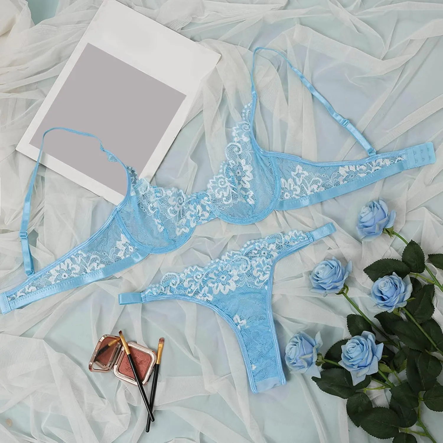 Lace Underwire Bra Set Sleepwear Steel Ring Pajamas Garter Floral Lingerie