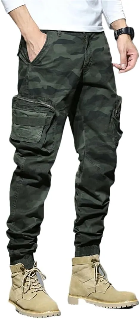Men Cargo Pants Multi-Pocket Trousers Sweatpants Streetwear Tactical Joggers Camo Pants