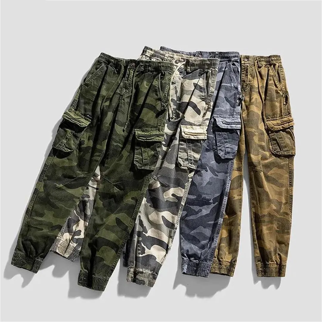 Mens Cargo Pants Multi-Pocket Hiphop Japanese Streetwear Trousers Jogging Camo Pants