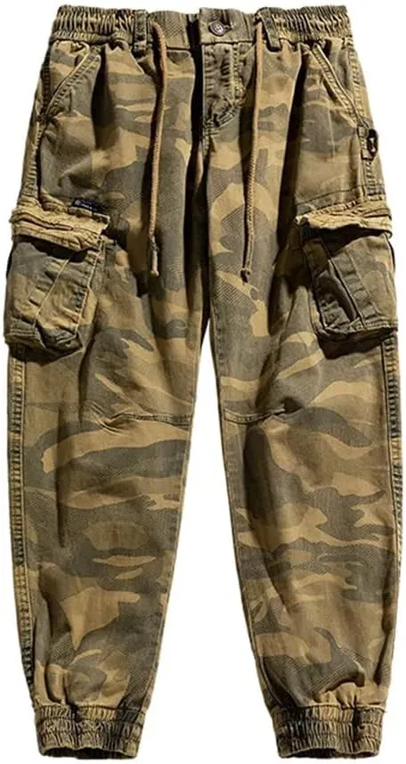 Mens Cargo Pants Multi-Pocket Hiphop Japanese Streetwear Trousers Jogging Camo Pants