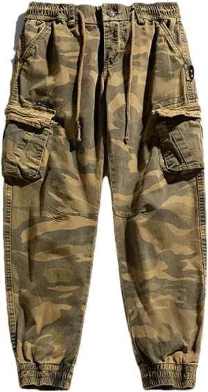 Mens Cargo Pants Multi-Pocket Hiphop Japanese Streetwear Trousers Jogging Camo Pants