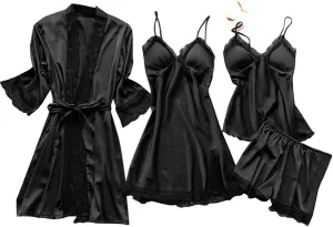 Negligee plus Size Women Lace Robe Dress Set Pajamas Nightdress Silk Submissive Lingerie Leather