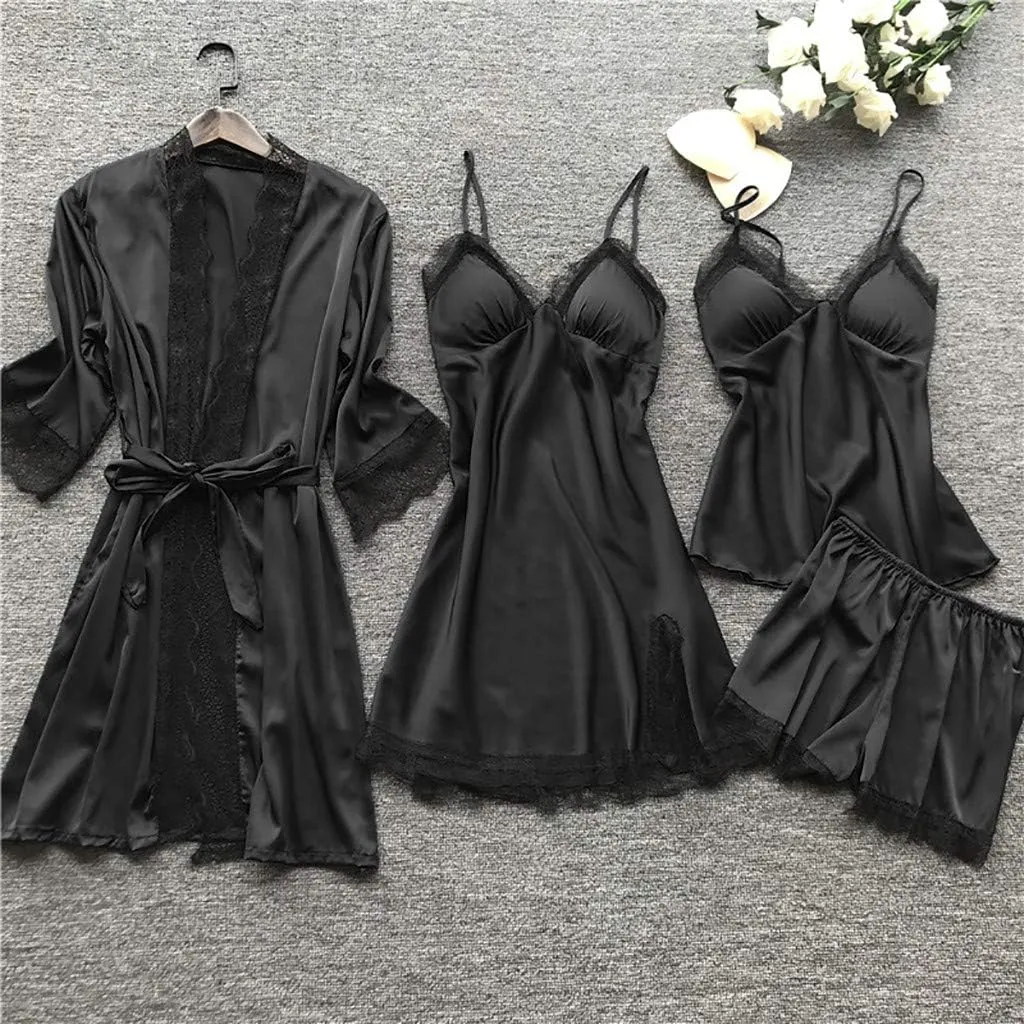 Negligee plus Size Women Lace Robe Dress Set Pajamas Nightdress Silk Submissive Lingerie Leather