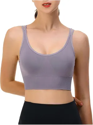 Non Padded Sports Bra with Seamless Smooth Comfort Wirefree Shirt Extra Support