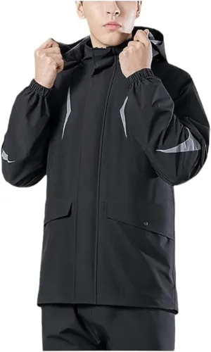 Rain Jacket Outdoor Waterproof Breathable Rain Suit Raincoat Coat Poncho Hooded Raincoat Rainpants Set Rain Coat (Color : OneColor, Size : XX-Large)