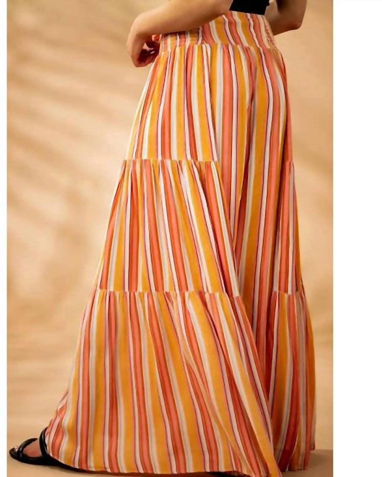 Striped Front Tie Flowy Wide Leg Pants in Multi | Multi