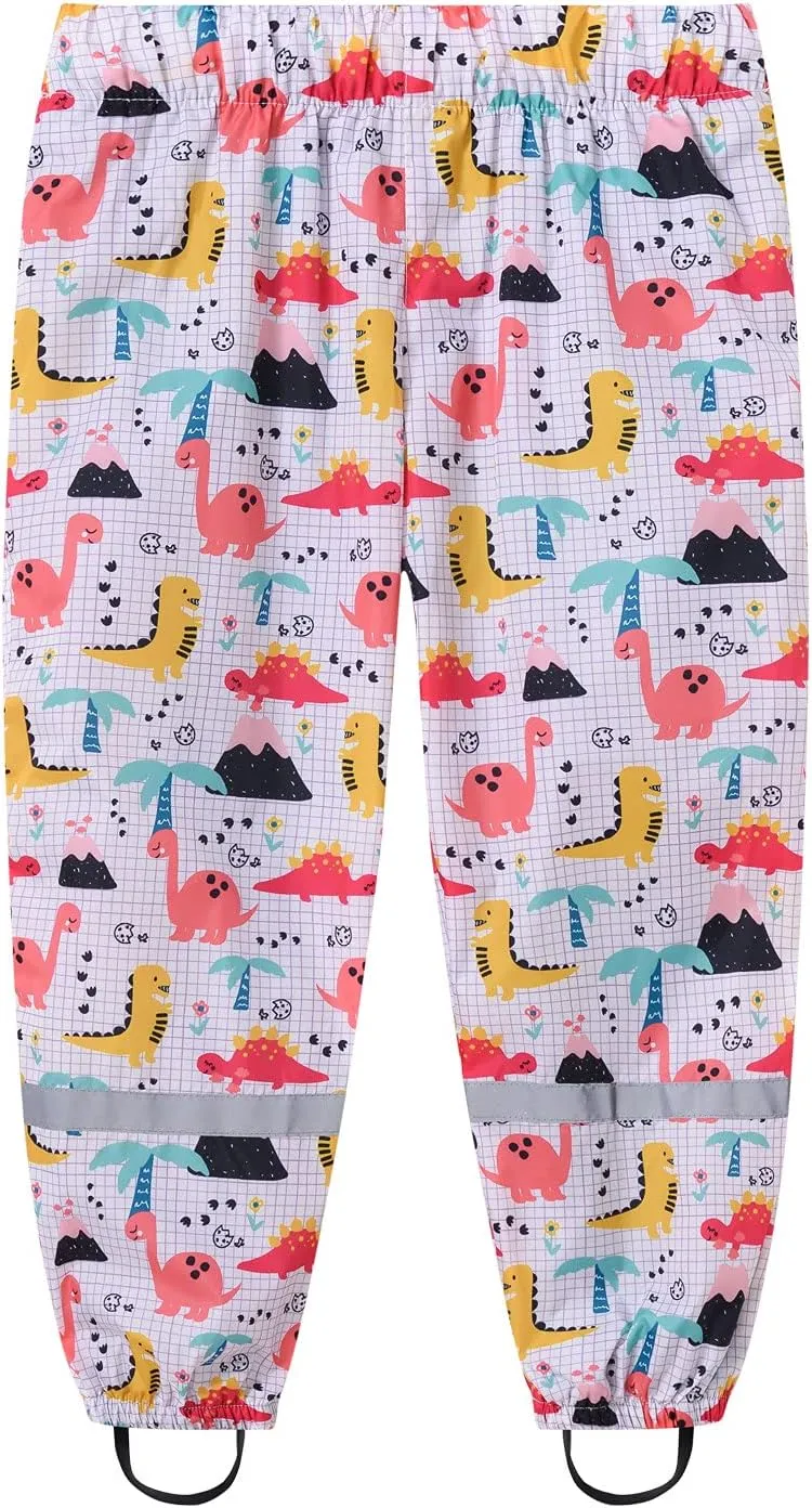 Toddler Girls Boys Rain Pants Breathable Windproof Rain Trousers Kids Cotton Lined Reflective Mud Pants Boys Rain Pants