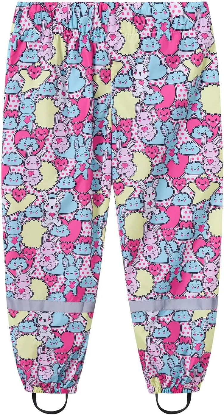 Toddler Girls Cute Aniamls Cartoon Rain Pants Waterproof Kids Boys Dirty Proof Cotton Lined Reflective Hiking Pants