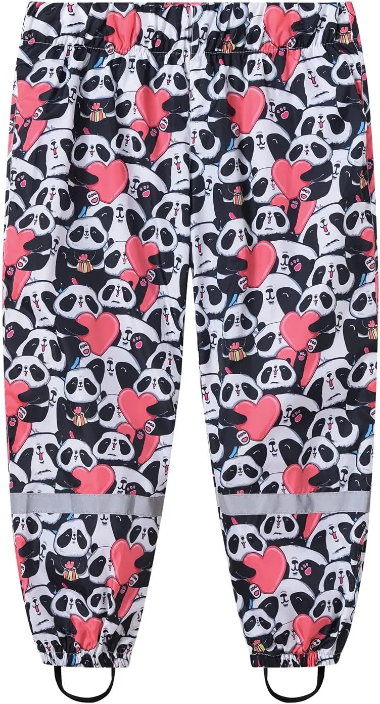 Toddler Girls Cute Aniamls Cartoon Rain Pants Waterproof Kids Boys Dirty Proof Cotton Lined Reflective Hiking Pants